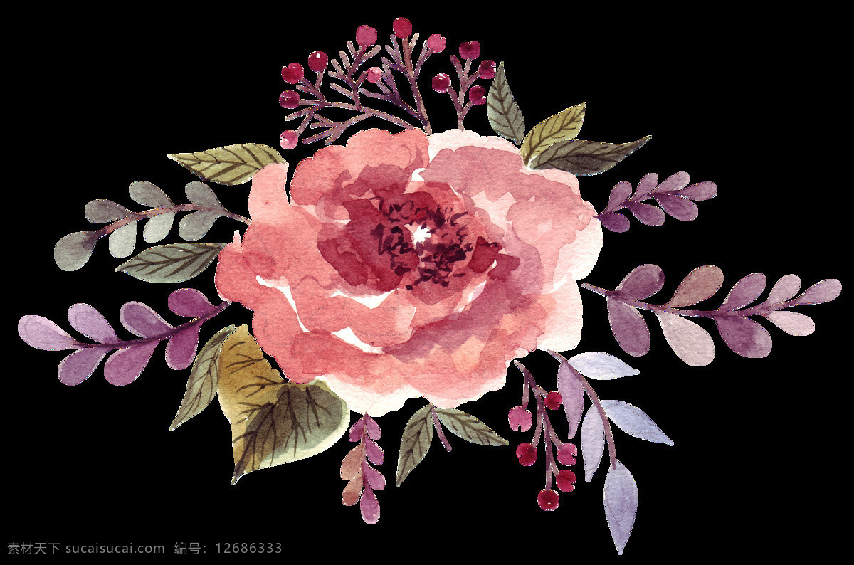 绘画 水墨 花卉 卡通 透明 抠图专用 装饰 设计素材