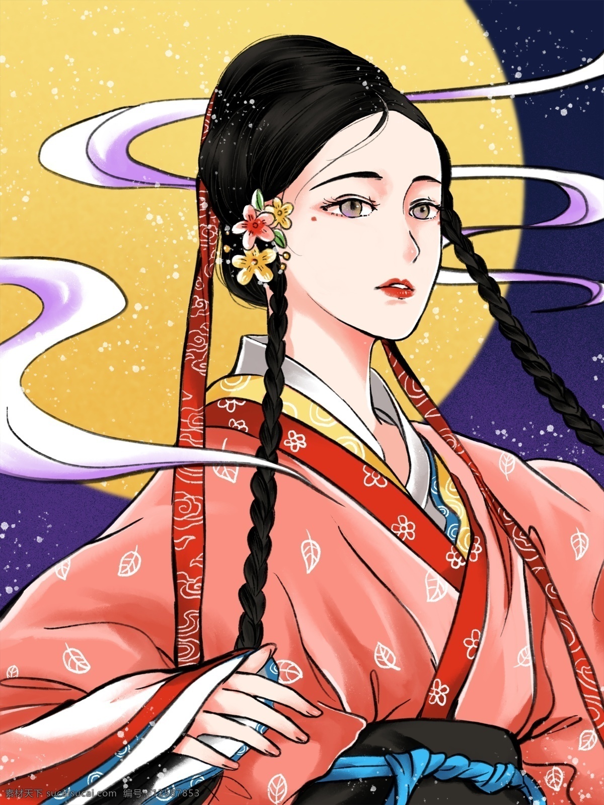 原创 手绘 插画 国 潮 复古 古装 女孩 古风 女人 banner 闪屏 新媒体海报 海报 朋友圈海报 启动图 国潮