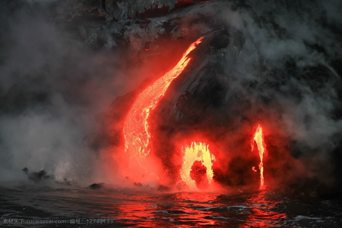 火山岩 岩浆 水资源 流水 遇水 熔岩 火山熔岩 火山 熔岩浆 火光 地质景观 地质 地理 地貌 地况 地面 自然景观