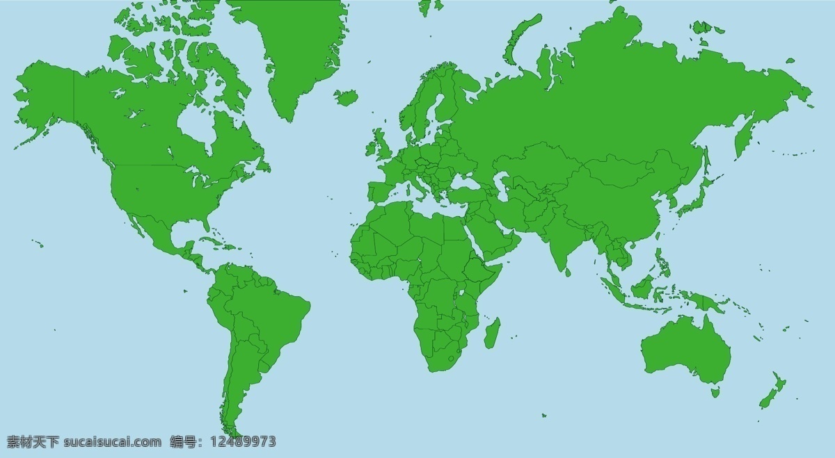 世界地图 蓝色海洋 绿色陆地 地图