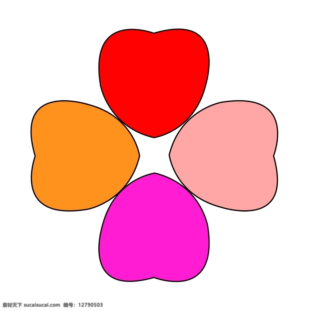 四 种 颜色 心 组成 花 心组成的花 四颗心 四种颜色的心 心连心 四颗心心连心