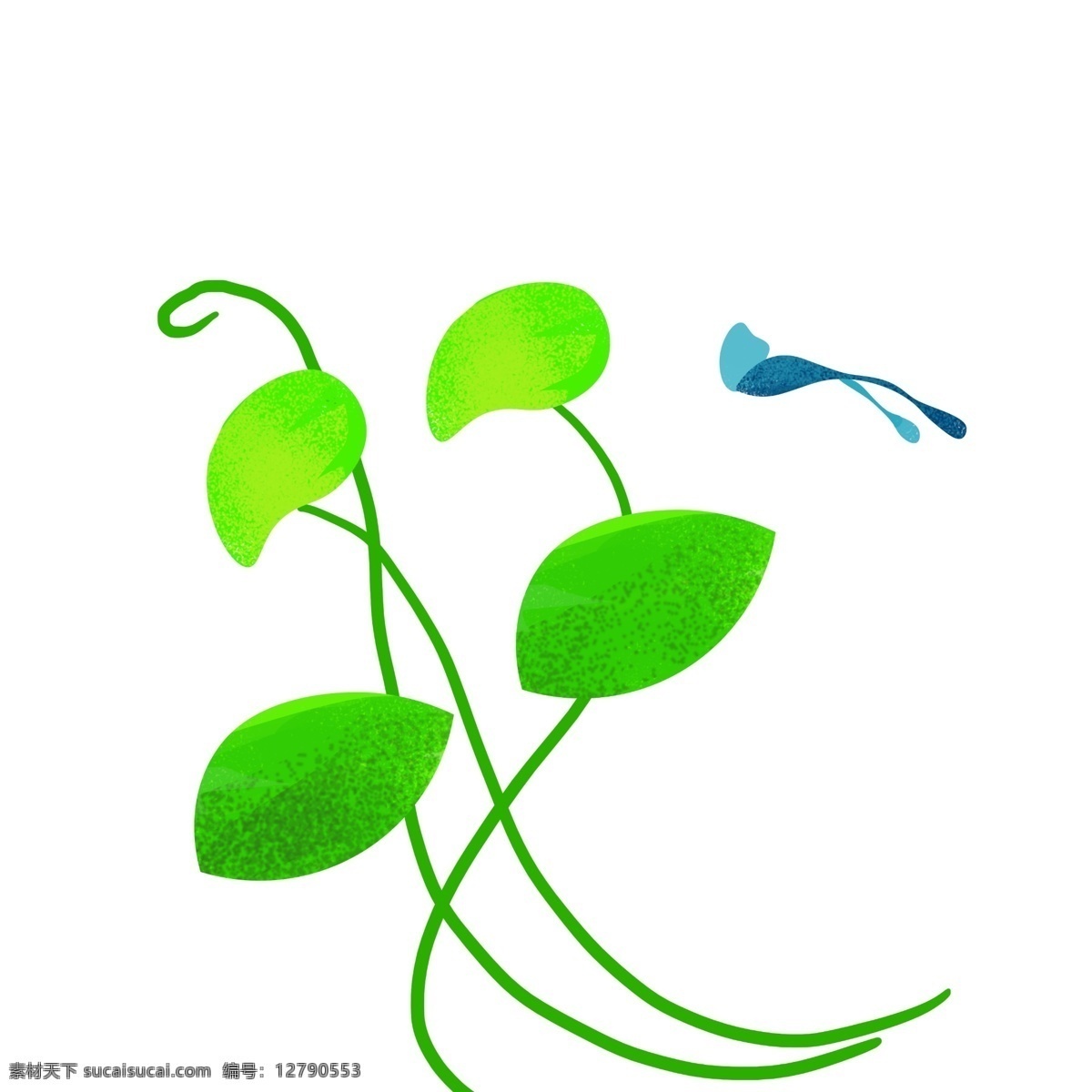 漂浮 绿色植物 插图 绿色藤条 简约的植物 绿色树叶 蓝色风筝 漂浮的树叶 创意树叶 传统的树叶 卡通插画