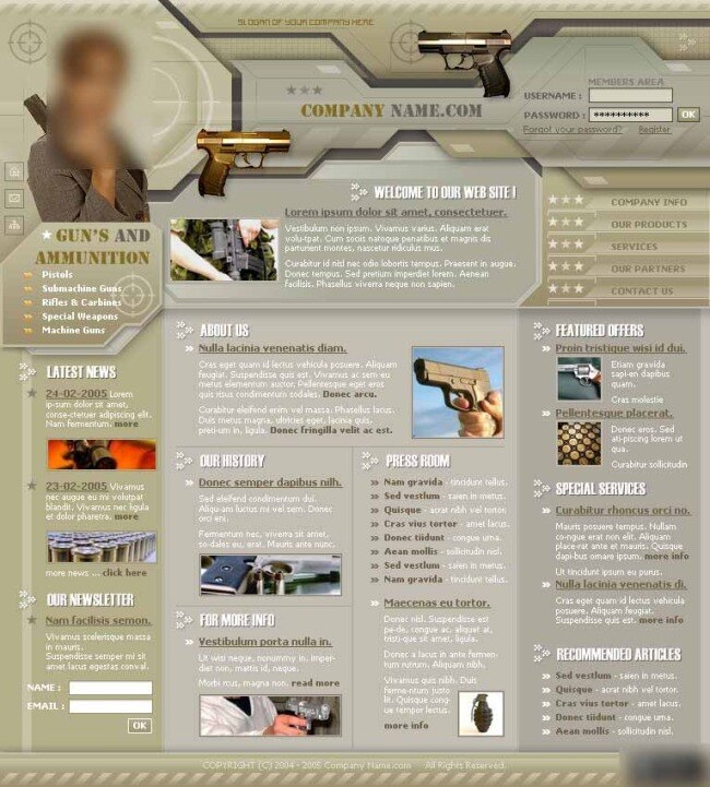 枪械 爱好者 网页模板 欧美风格 机械网页模板 网页素材