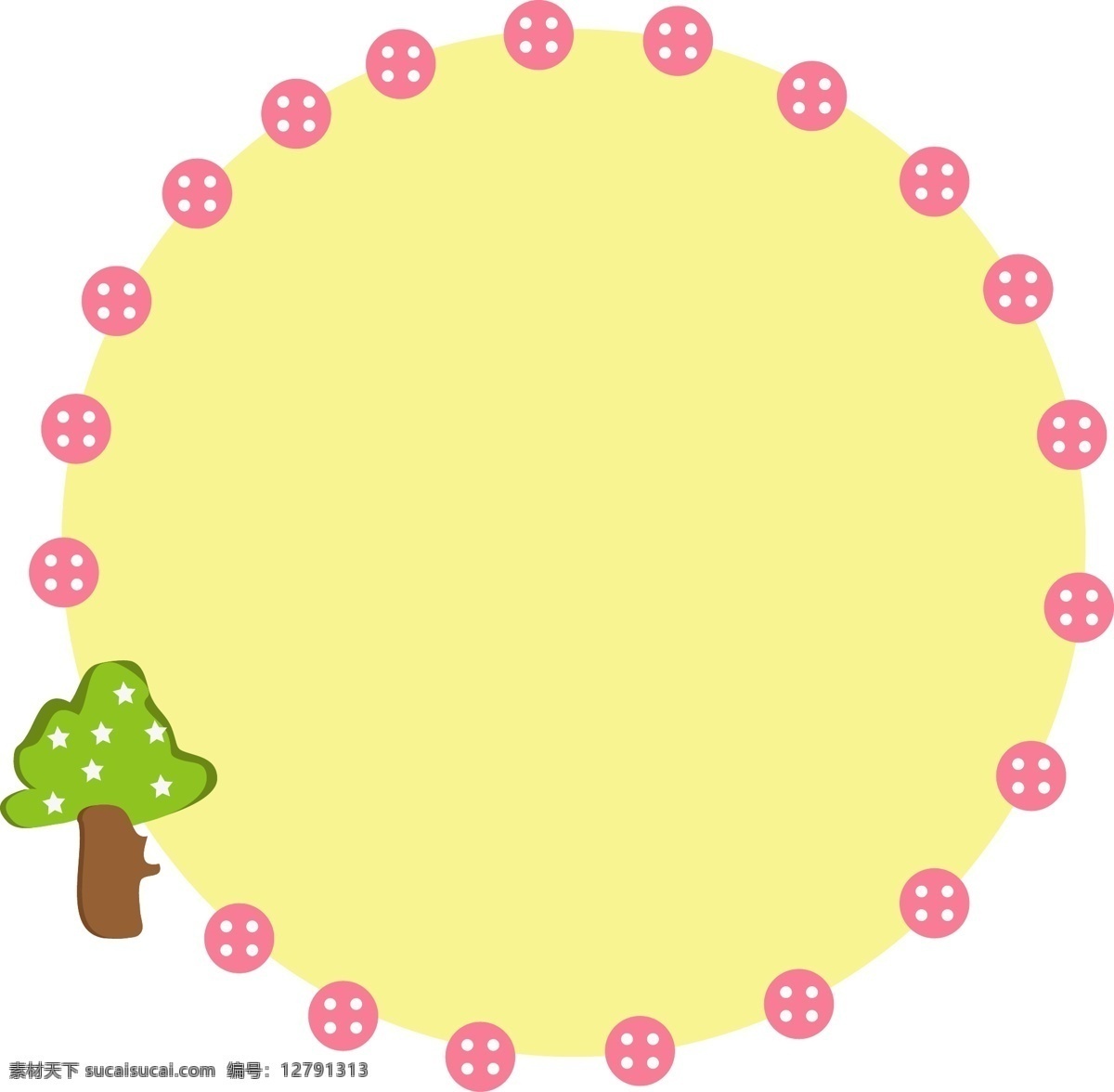 树木 边框 装饰 插画 树木边框 黄色的边框 圆形边框 漂亮的边框 植物边框 精美边框 立体边框