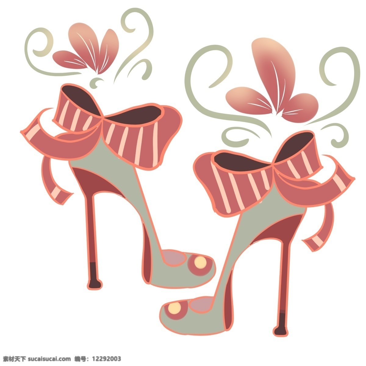 大红色 高跟鞋 白色 条纹 生机勃勃 充满生气 粉色花蕊 萌萌 可爱设计 创意设计 少女装扮 手绘 小清新