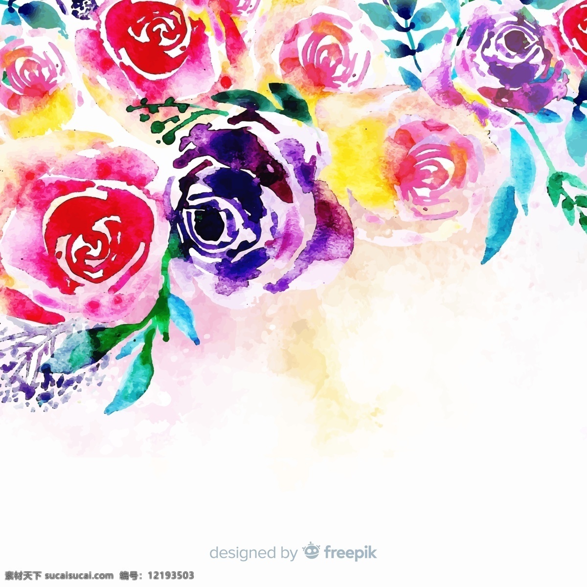 水彩绘多种 颜色玫瑰花 矢量素材 花卉 水彩 玫瑰花 红玫瑰 矢量图 ai格式