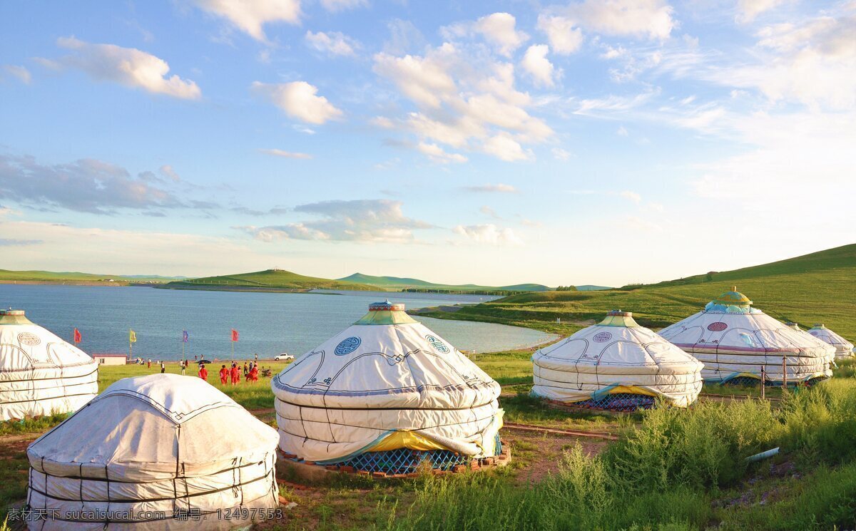乌拉盖湖 蒙古包 蓝天 白云 湖水 内蒙古 乌拉 盖 草原 景色 旅游摄影 国内旅游