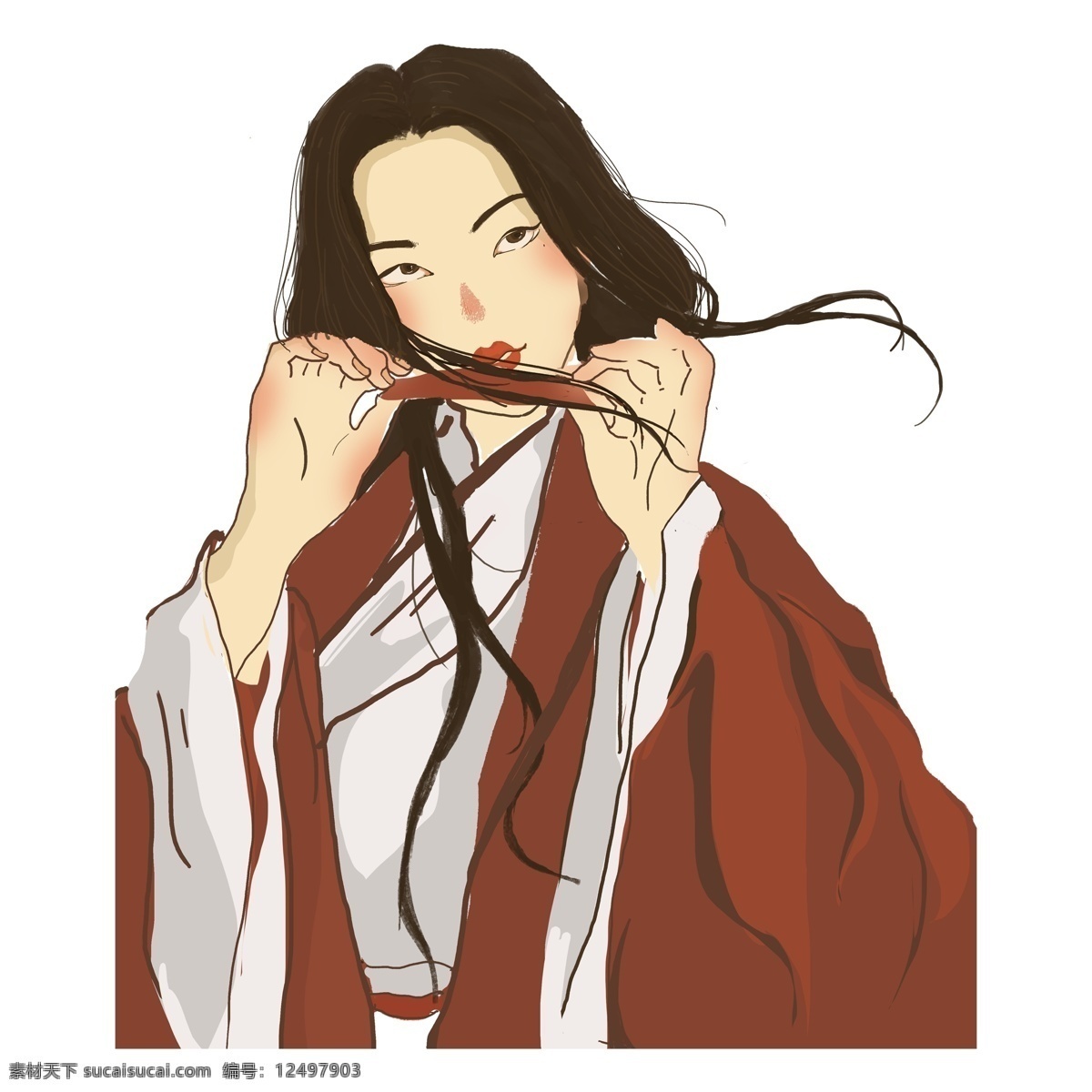 唯美 古代 少女 人物 插画 女子 古风元素 人物素材 汉服 元素设计
