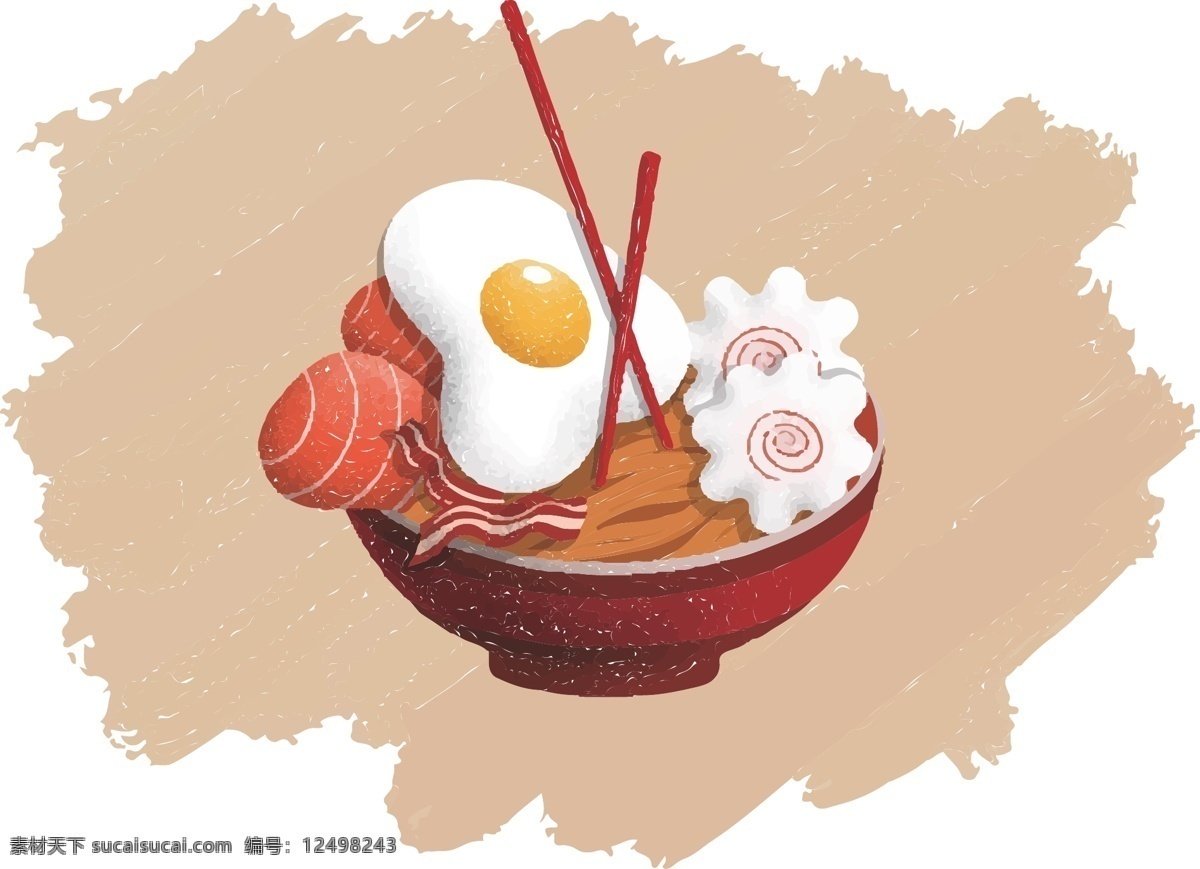 手绘 卡通 海鲜 美食 面食 面食元素 爱心鸡蛋 鸡蛋 海鲜面