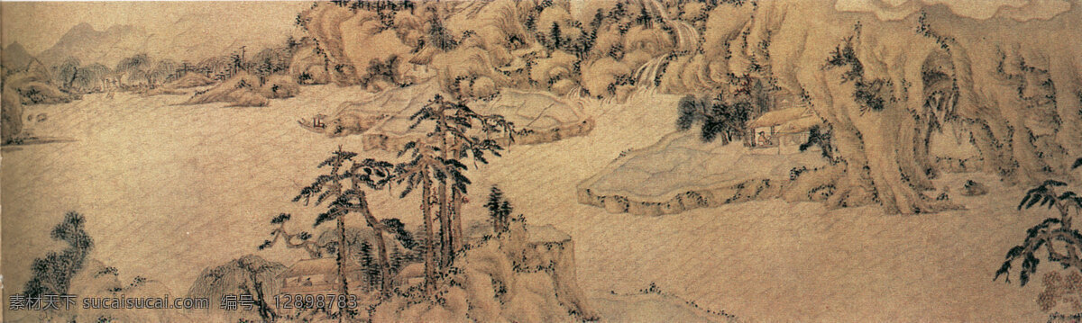 烟雾 缭绕 工笔 古画 美术 山峰 峡谷 家居装饰素材 山水风景画