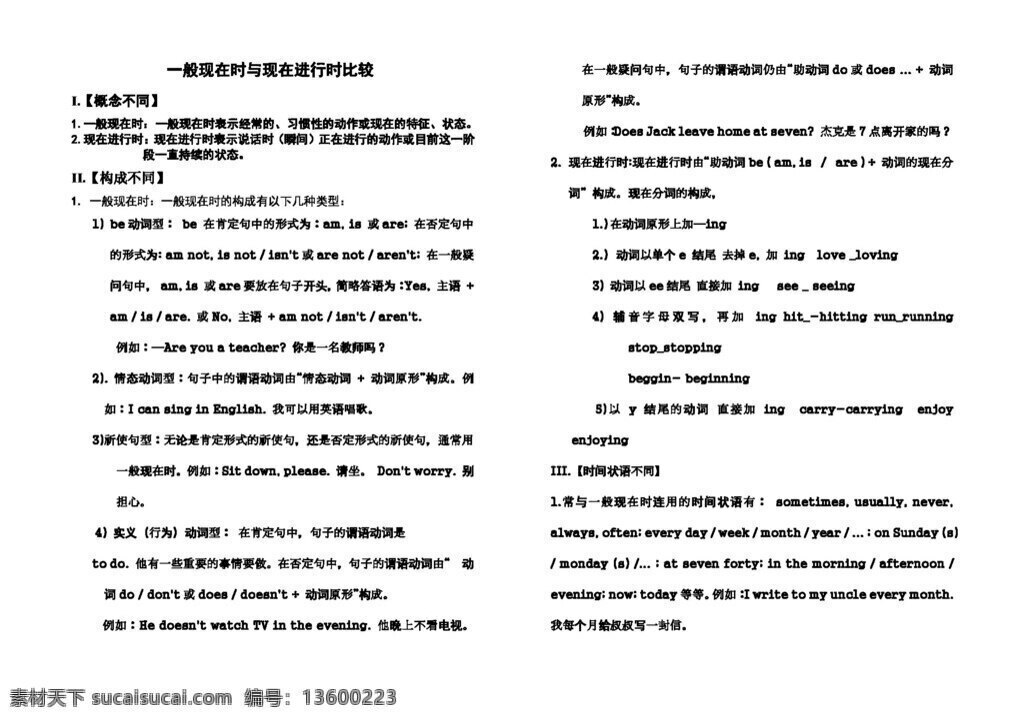 七 年级 下 英语 一般 现在时 现在 进行时 比较 试题试卷