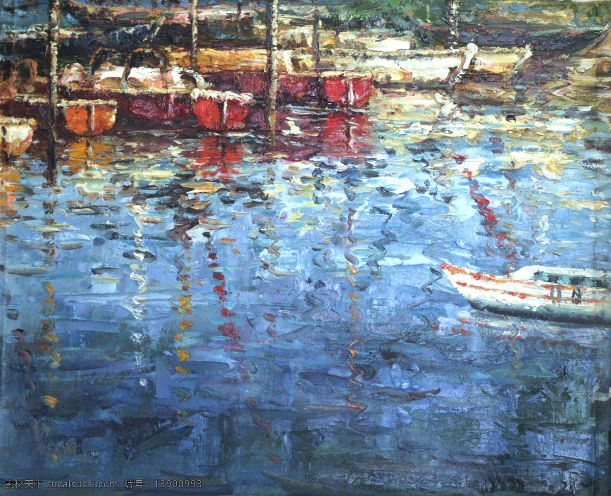 油画 风景图片 船 河流 油画风景 风景 模板下载 设计素材 家居装饰素材