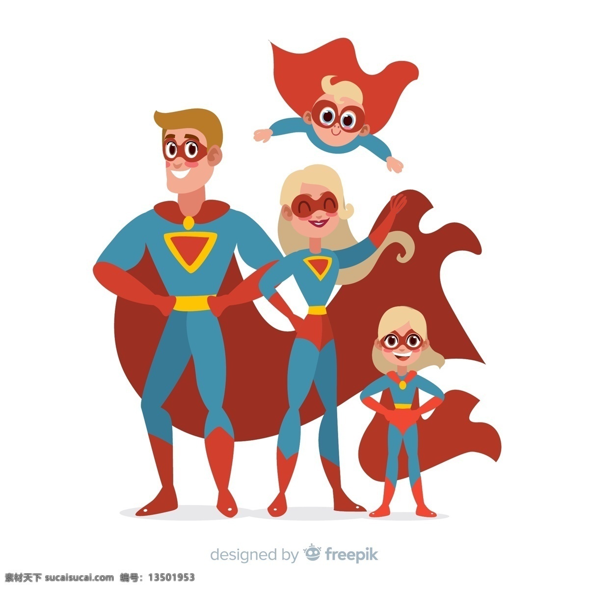 卡通 超人 四口 之家 男子 女子 女孩 婴儿 爸爸 妈妈 矢量 高清图片