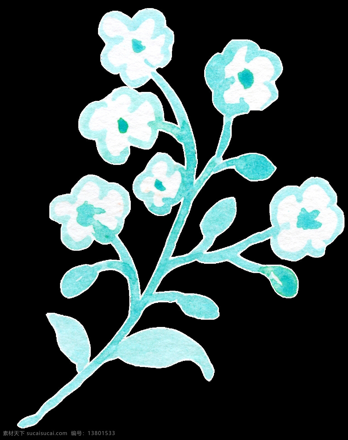 水 蓝 花叶 卡通 透明 水墨 蓝色 透明素材 免扣素材 装饰图案