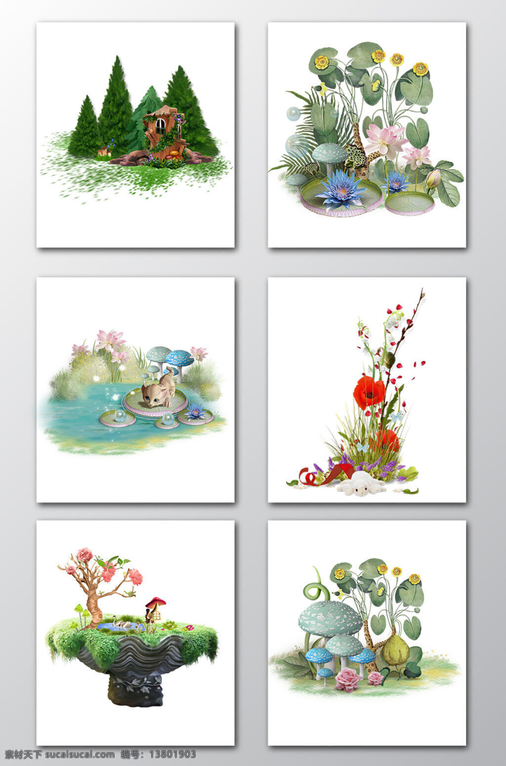 唯美 手绘 花草 树 屋 插画 花朵 粉色花朵 蘑菇 彩色蘑菇 叶子 兔子 绿叶 小猫 珍珠 水仙花 草丛 植物花 树屋 动物插画 儿童素材 插画素材 儿童插画