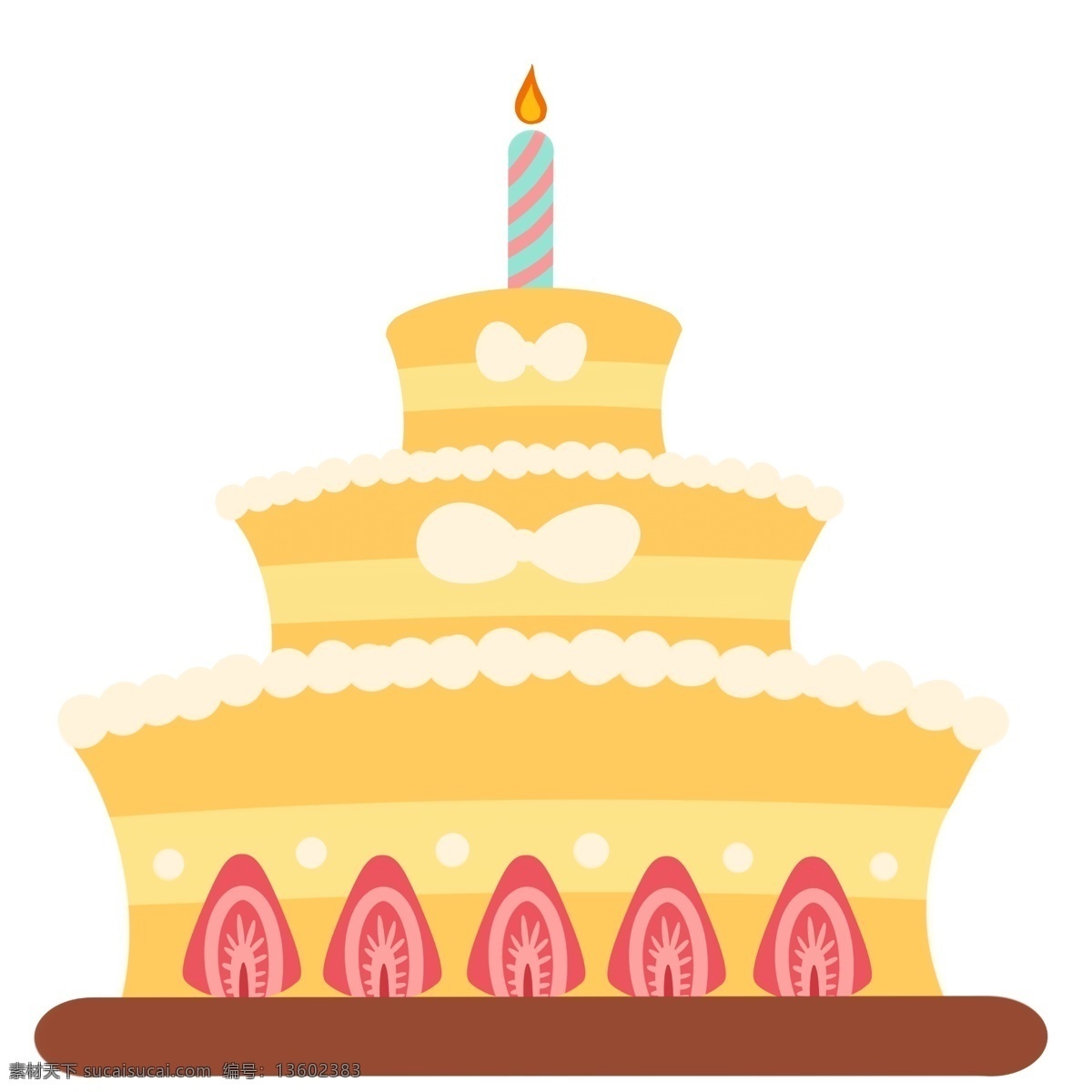 黄色 生日蛋糕 卡通 插画 黄色的蛋糕 草莓装饰 三层蛋糕 生日蜡烛 商日蛋糕 卡通蛋糕 美味的蛋糕 甜品