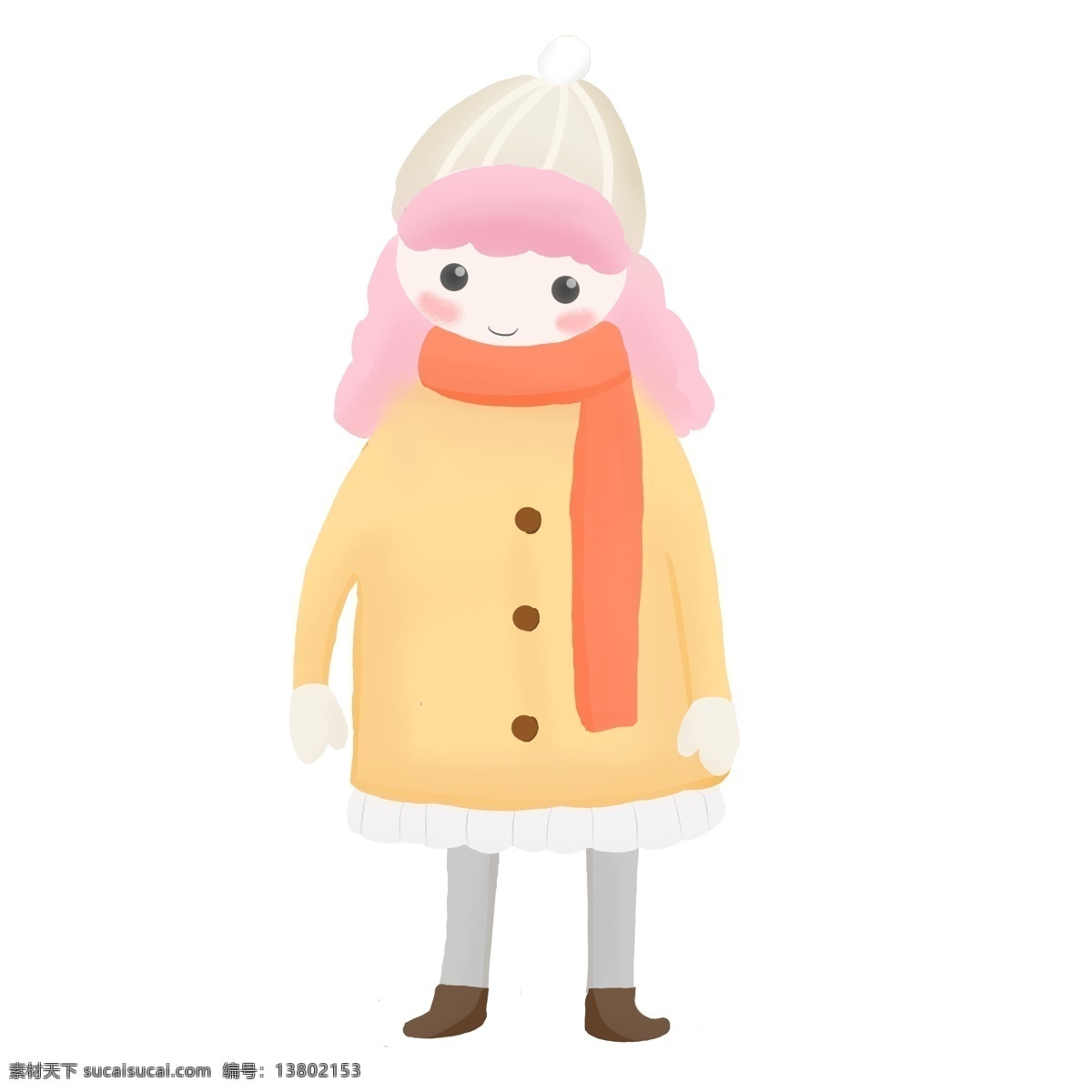 手绘 小 清新 冬装 冬季 穿 衣服 小人 小清新 冬天 厚衣服 穿衣服 画画 戴帽子 戴围巾