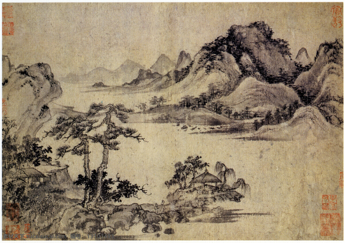 十开3 绘画书法 山水画 水墨画 文化艺术 中国画 元 王蒙 溪山风雨图册 十开10 十开 藏画 元四家 册页 上海博物馆藏