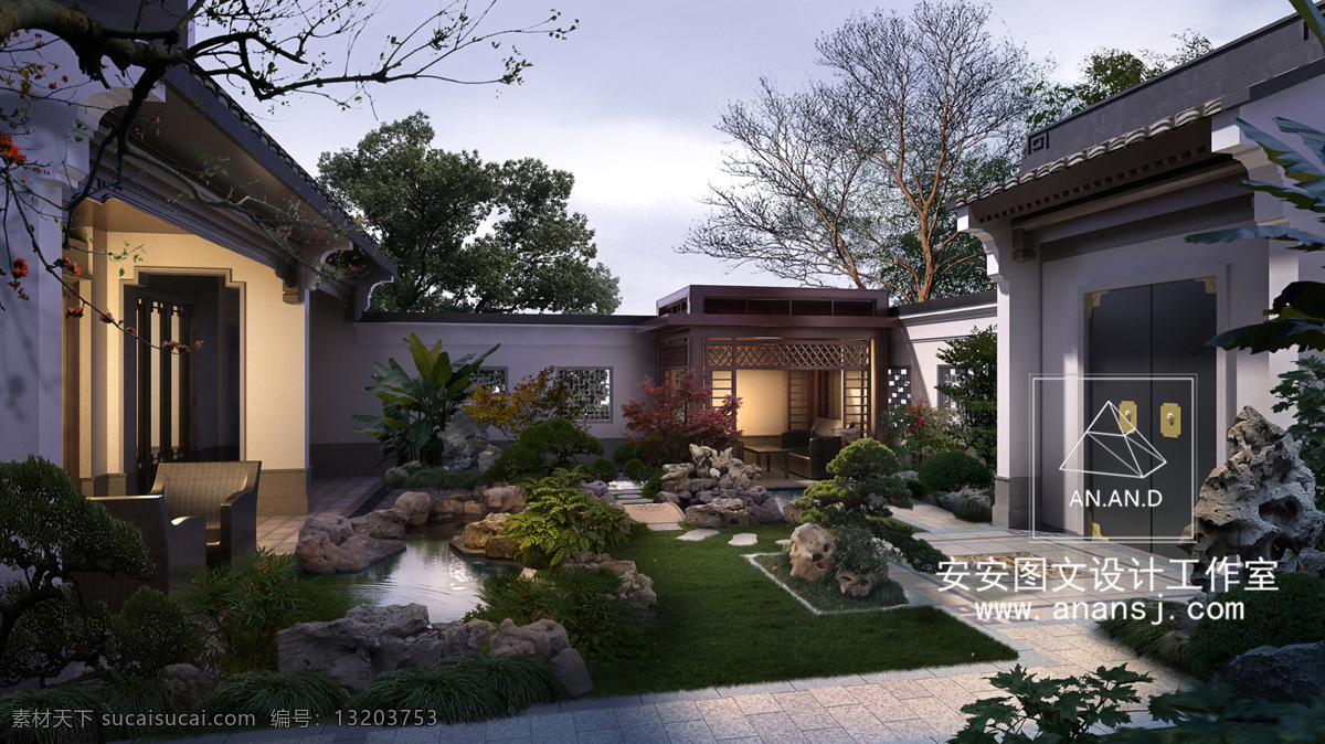 庭院设计 效果图 效果图表现 传统园林 古建 亭苑 环境设计 景观设计