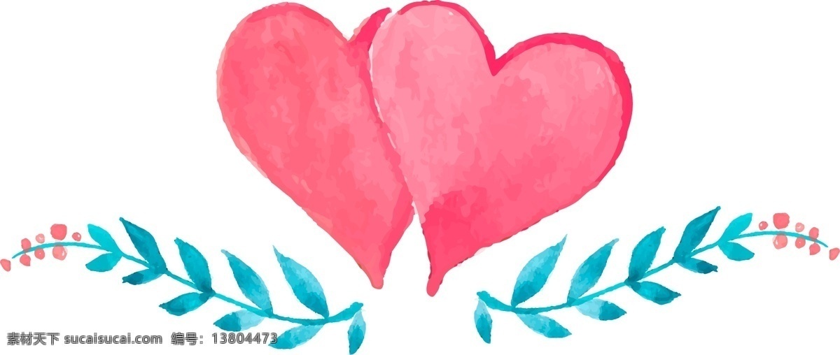七夕 情人节 爱心 标签 心连心 花纹 花瓣 水彩 水粉 手绘 卡通 红色 浪漫 文雅 粉色 蓝色 标贴 标题框