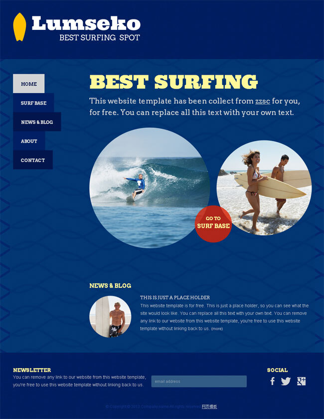 夏季 冲浪 模板 简介 html 网页模板 蓝色 风格 旅游 休闲类 网页素材