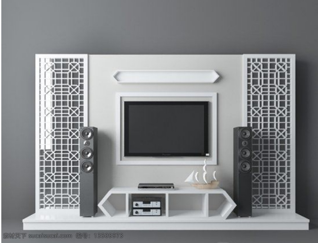 花格电视墙 电视墙 简约 现代 原创 3d 隔断柜 3d设计