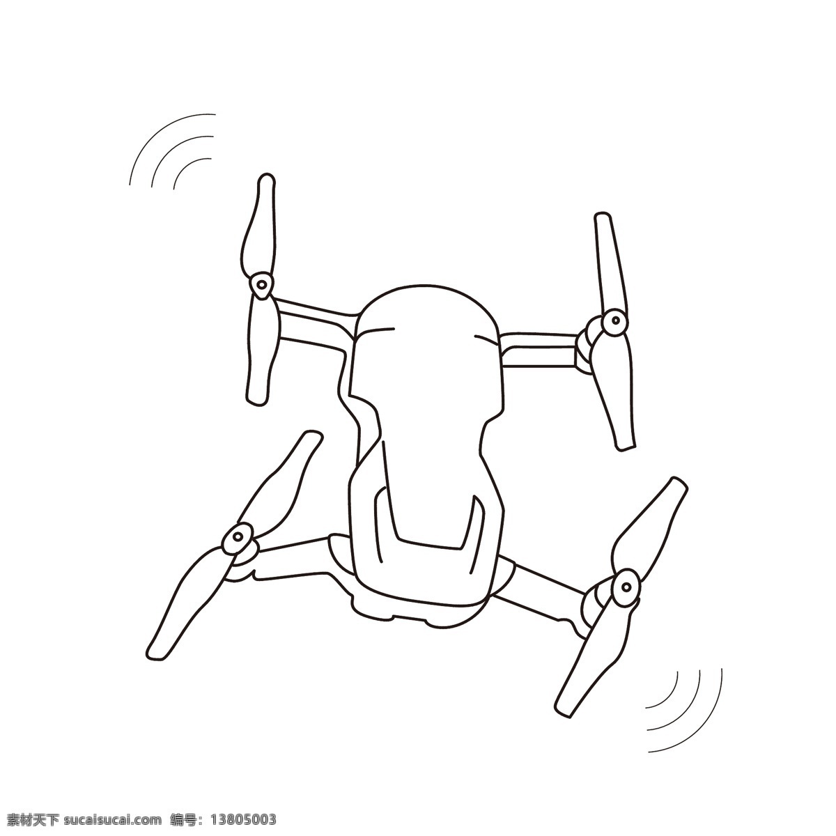 飞行的无人机 科技产品 线稿标志 无人机 信号 黑白