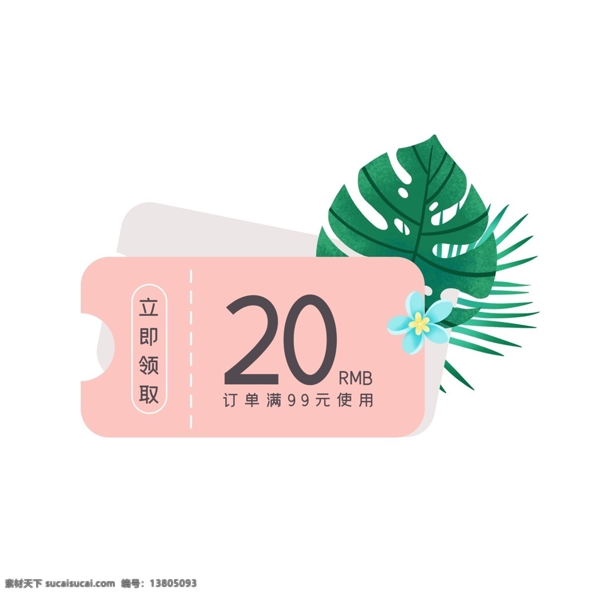 树叶 森 系 优惠券 夏天 折扣券 优惠 现金券 促销标签 购物券 促销 夏季促销 春天 粉色 叶子 花朵 出游季