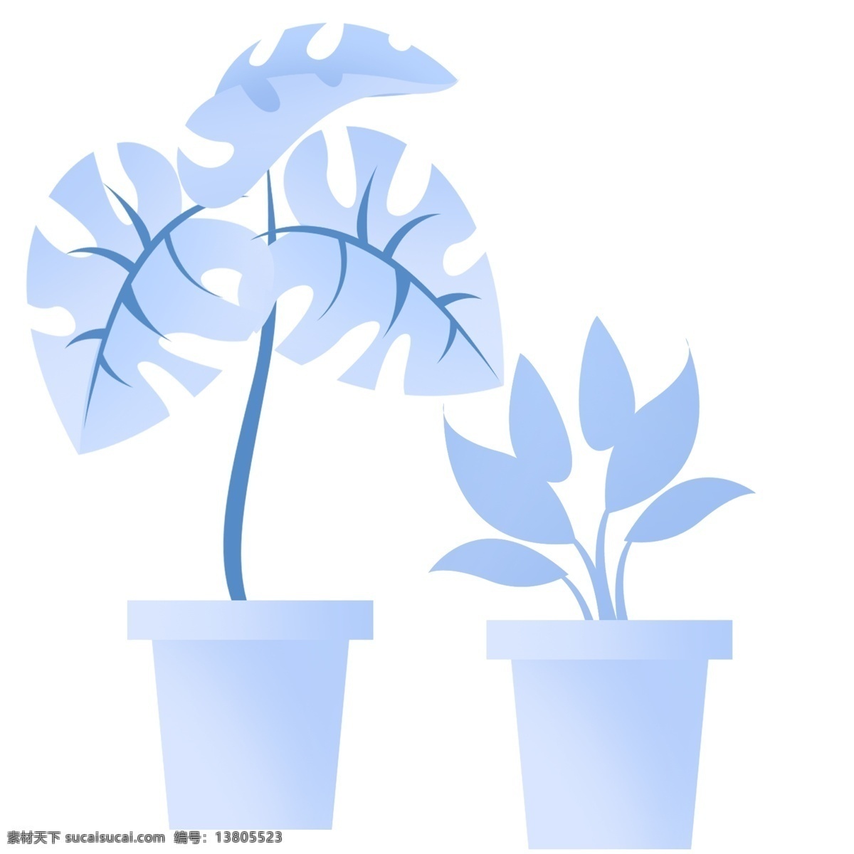 两个 卡通 花盆 植物 植被 绿色植物 卡通植物 装饰花盆 卡通花盆