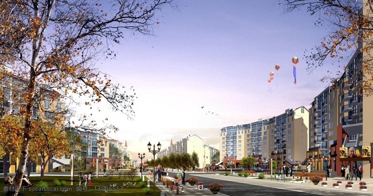 商业街 效果图 立面图 立面 楼房 住宅 楼盘 小区 花园 建筑效果图 地产项目 房地产项目 地产效果 高层建筑 景观效果图 城市效果图 地产效果图 建筑设计 环境设计 天空 白云 草地 psd分层 后期制作 效果图psd