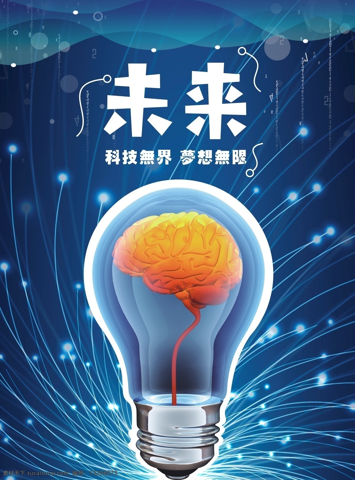 创意 未来 大脑 科技 海报 蓝色 灯泡