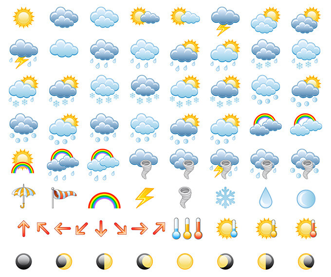 天气 图标 大全 矢量 天气图标 晴天 多云 阴天 下雨 云朵 图标设计 网页图标 白色