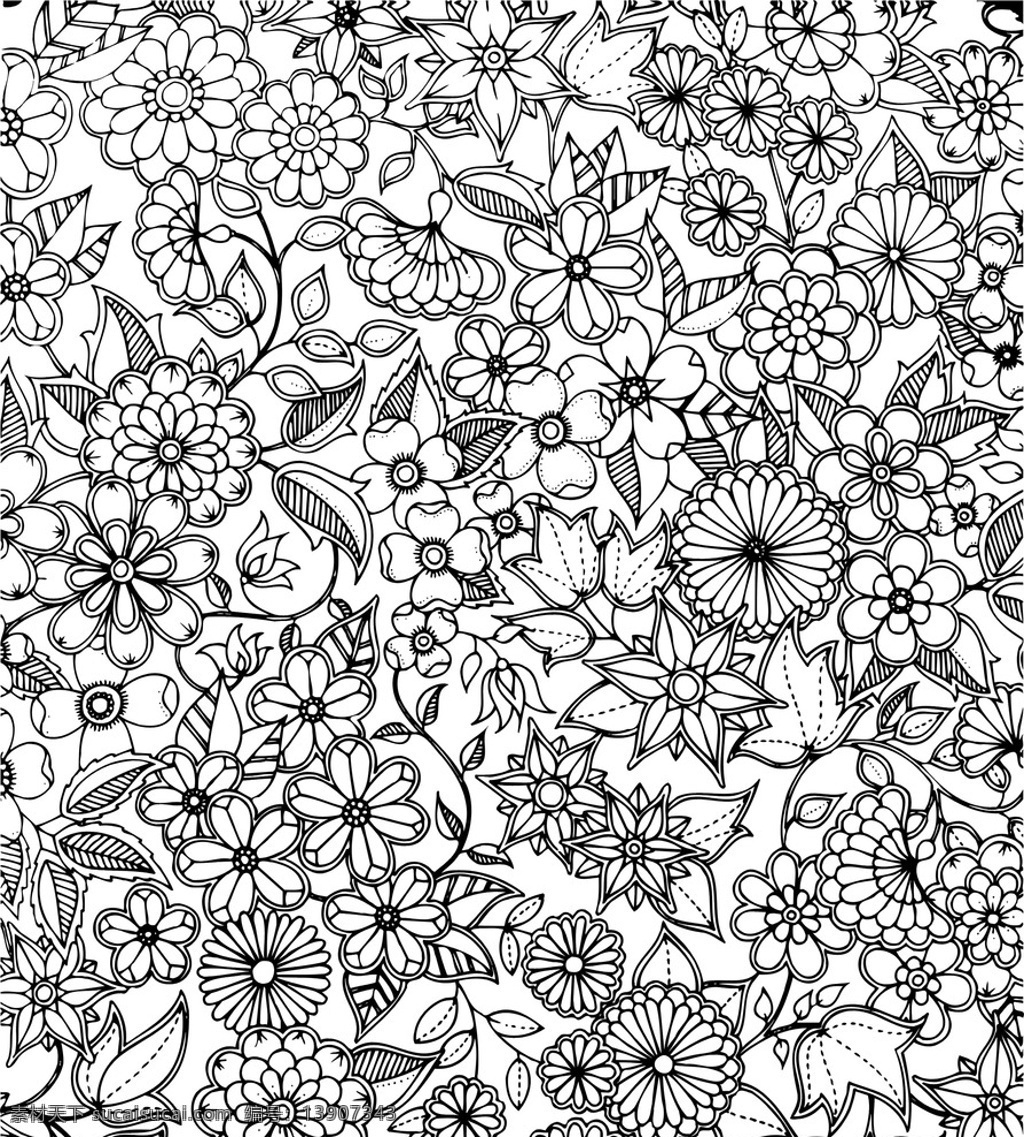 黑白 花朵 复杂 剪纸 底纹 单色 矢量 植株 底纹边框 背景底纹