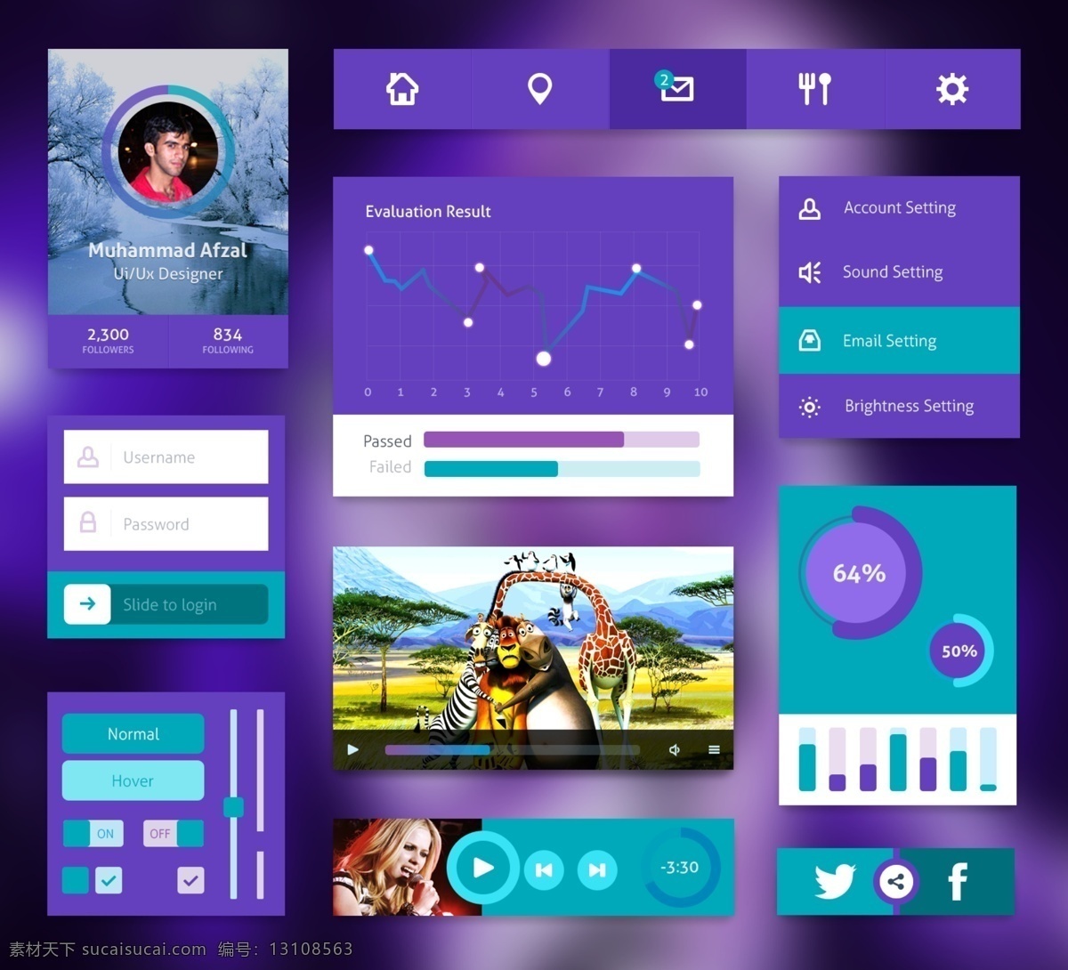 uikits 界面 ui工具包 扁平化设计 交互设计 蓝紫色 应用 ui设计 网页界面设计