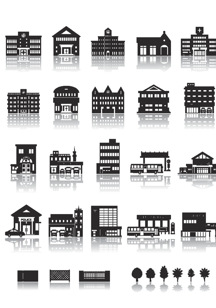 黑白 建筑 矢量 剪影 矢量建筑 城市建筑 建筑素材 流行 高清图片