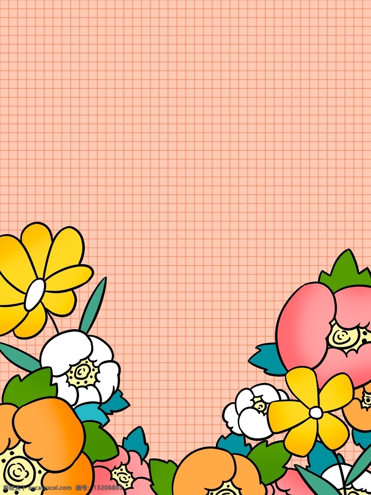 卡通 网格 花丛 背景 网格背景 卡通花朵 花丛背景 广告背景 彩绘背景 通用背景 特邀背景 促销背景