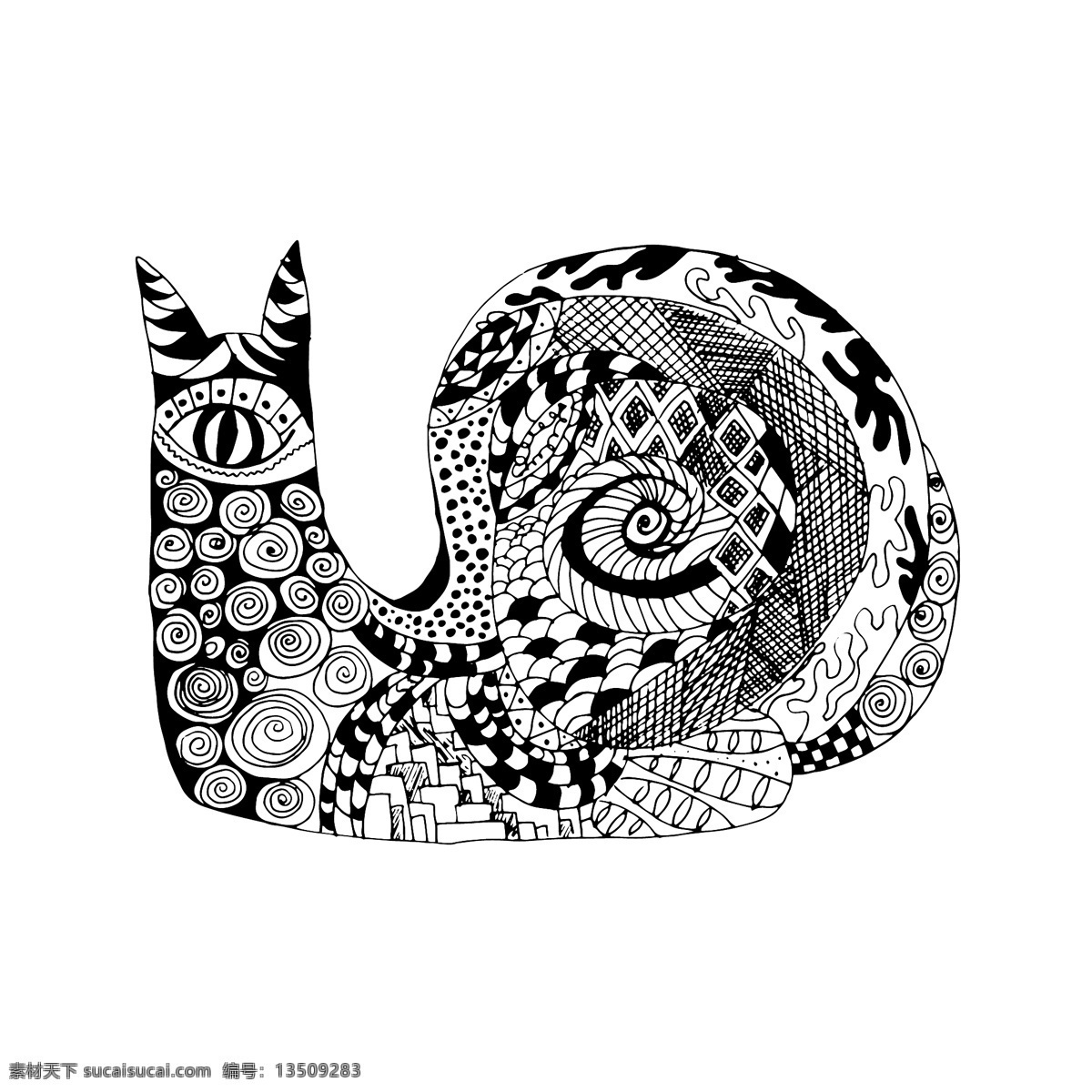 黑白 时尚 艺术 蜗牛 插画 图案 昆虫 动物 创意