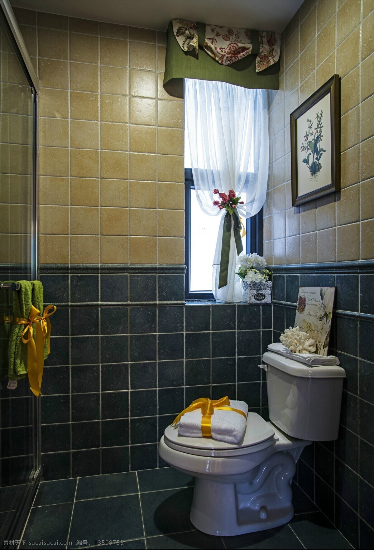 现代 拼 色 瓷砖 背景 墙 浴室 室内装修 效果图 浴室装修 拼色背景墙 格子背景墙 白色窗帘