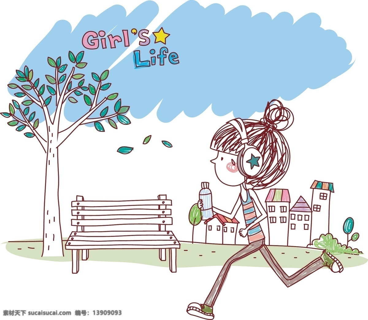 一个 女人 跑步 手绘人物 人物素材 创意人物 人物表情 人物动态 小清新 小清新人物 女生 漫画女生 漫画人物 动漫动画 动漫人物