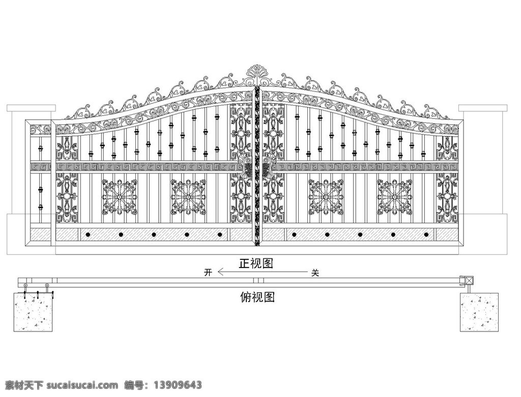 别墅门 铁艺门 镂空门 大门 铁艺大门 铁门 别墅铁门 拖拉门 移动门 dwg