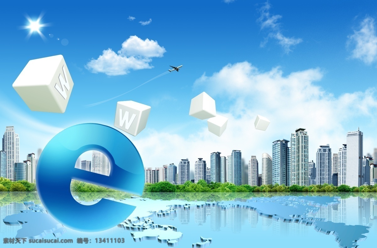 科技开发 科技商务开发 抽像 科技 蓝色 飞机 地球 e互联网 电子科技 高楼大厦 背景素材 广告设计模板 国内广告设计 分层 源文件 别墅psd