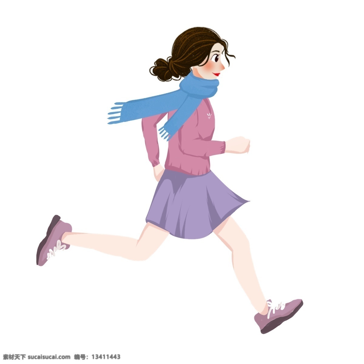 跑步 女孩 人物 元素 商用 冬季 简约 奔跑 设计元素 手绘 手绘图案 元素设计 创意元素 psd元素