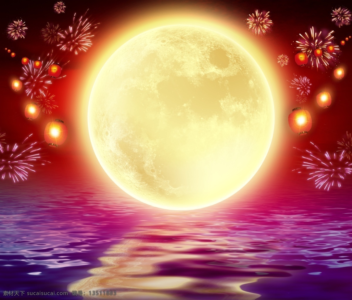 海上 明月 烟花 背景 海上升明月 夜空 海面