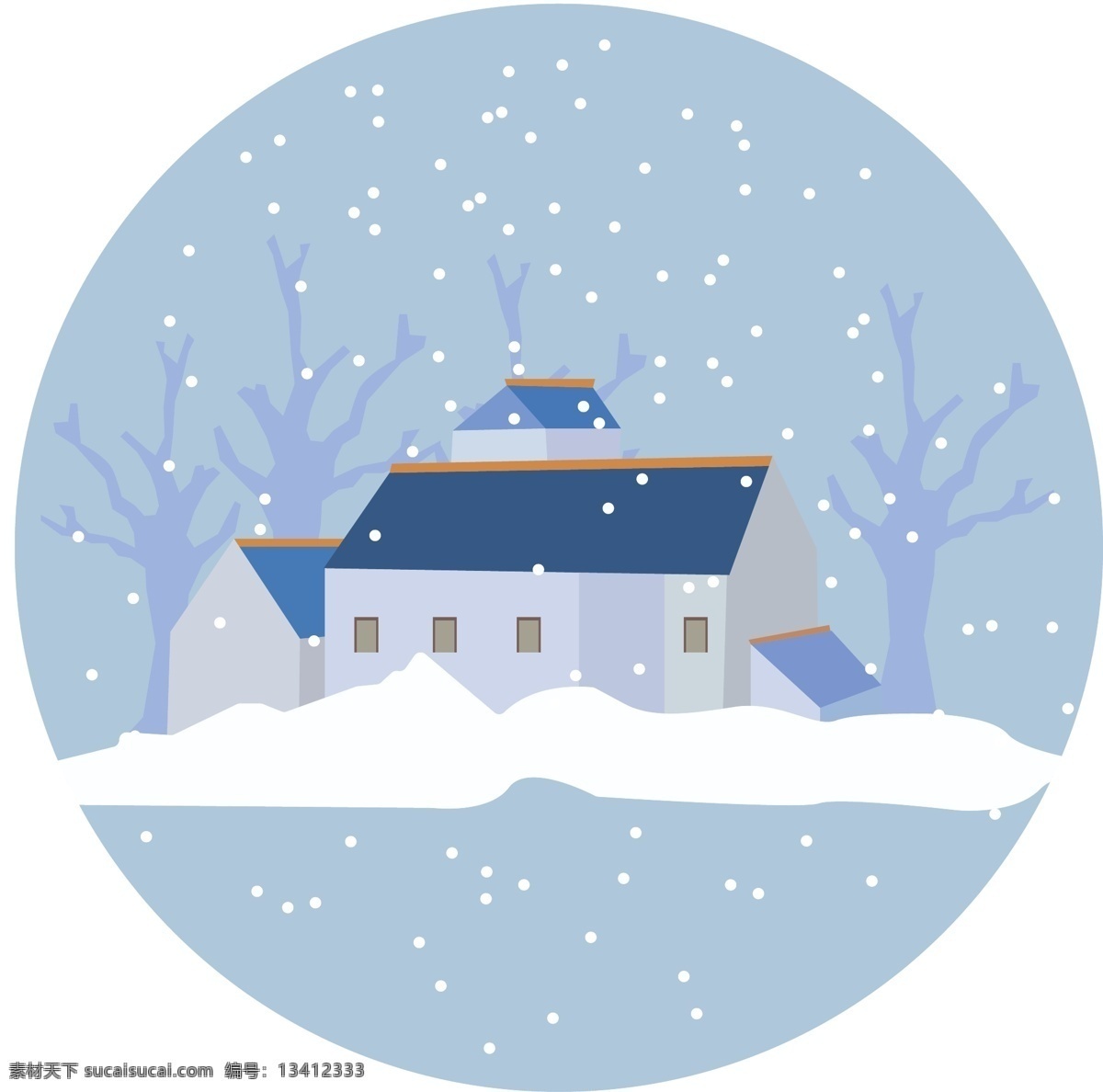 清新 冬日 icon 冬天 下雪 温馨 积雪 房子 淘宝装饰 宝贝主图 头像 圆形 树木 圣诞节 卡通 蓝色系 分层