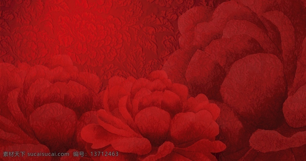 红色牡丹背景 红色背景 牡丹 手绘 中式 大气 高端 底纹边框 背景底纹