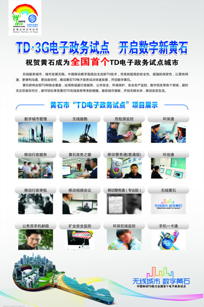 中国移动 钥匙 电子政务 td 试点 城市 无线电视 矢量图