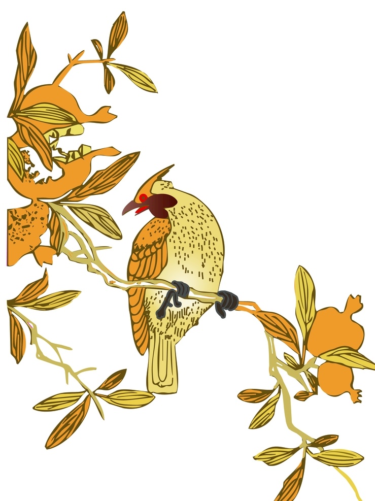 石榴花鸟 石榴 花 花鸟 鸟 古代花卉 纹样 底纹边框 花边花纹