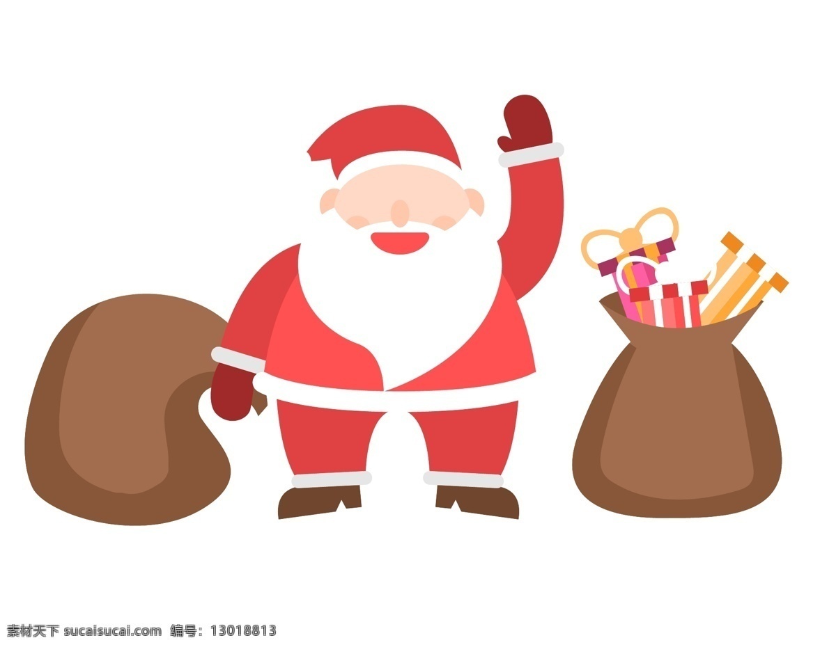 卡通 圣诞老人 礼物 元素 喜庆 圣诞节 礼盒 手绘 欢度 白胡子 福袋 ai元素 矢量元素