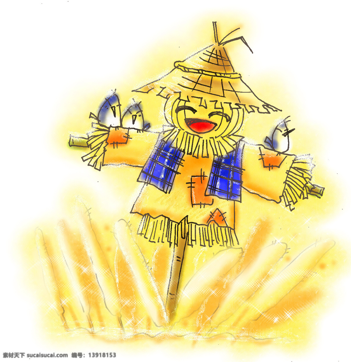 可爱 稻草人 小鸟 矢量 卡通 动漫