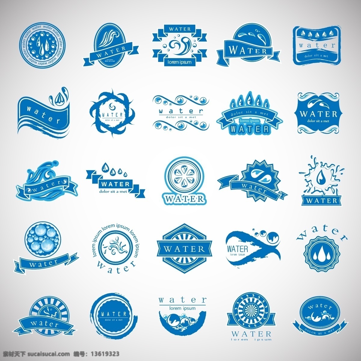 水标签设计 矢量 曲线 线条 彩色 色块 图标 图形 标志 水 logo 水滴 水纹 标签 白色